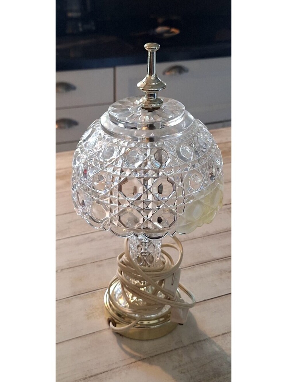 Vintage Boudoir Lamp Crystal Cut Glass Boudoir Parlor Lamp 12”H X 5.5"W Works